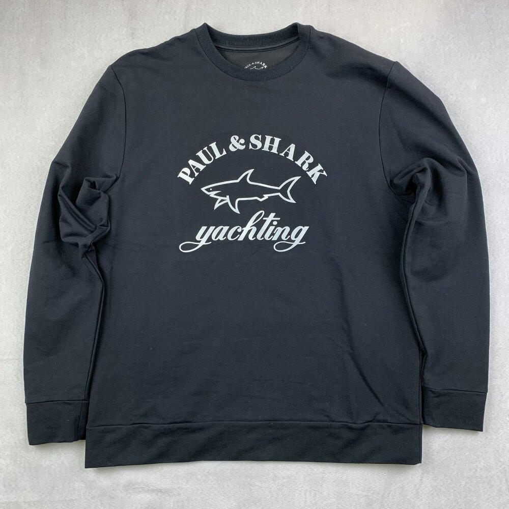 Paul & Shark Yachting Mens Sweater Medium Black Crewneck Long Sleeve Big Logo